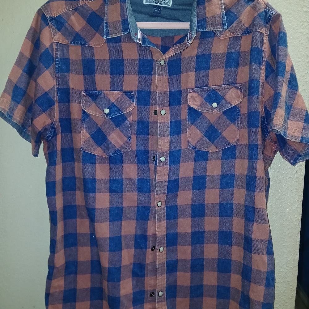 Men's Blue and Red Plaid Dress Shirt